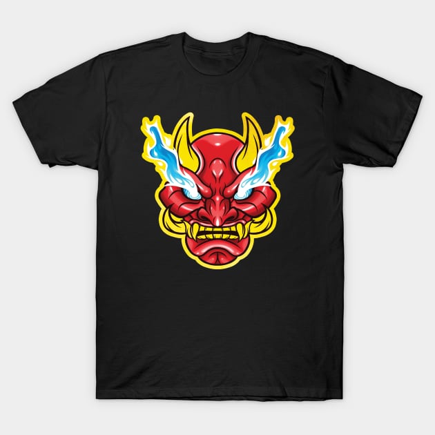 Gold Oni Mask Japanese Devil Demon T-Shirt by SmittyGFX